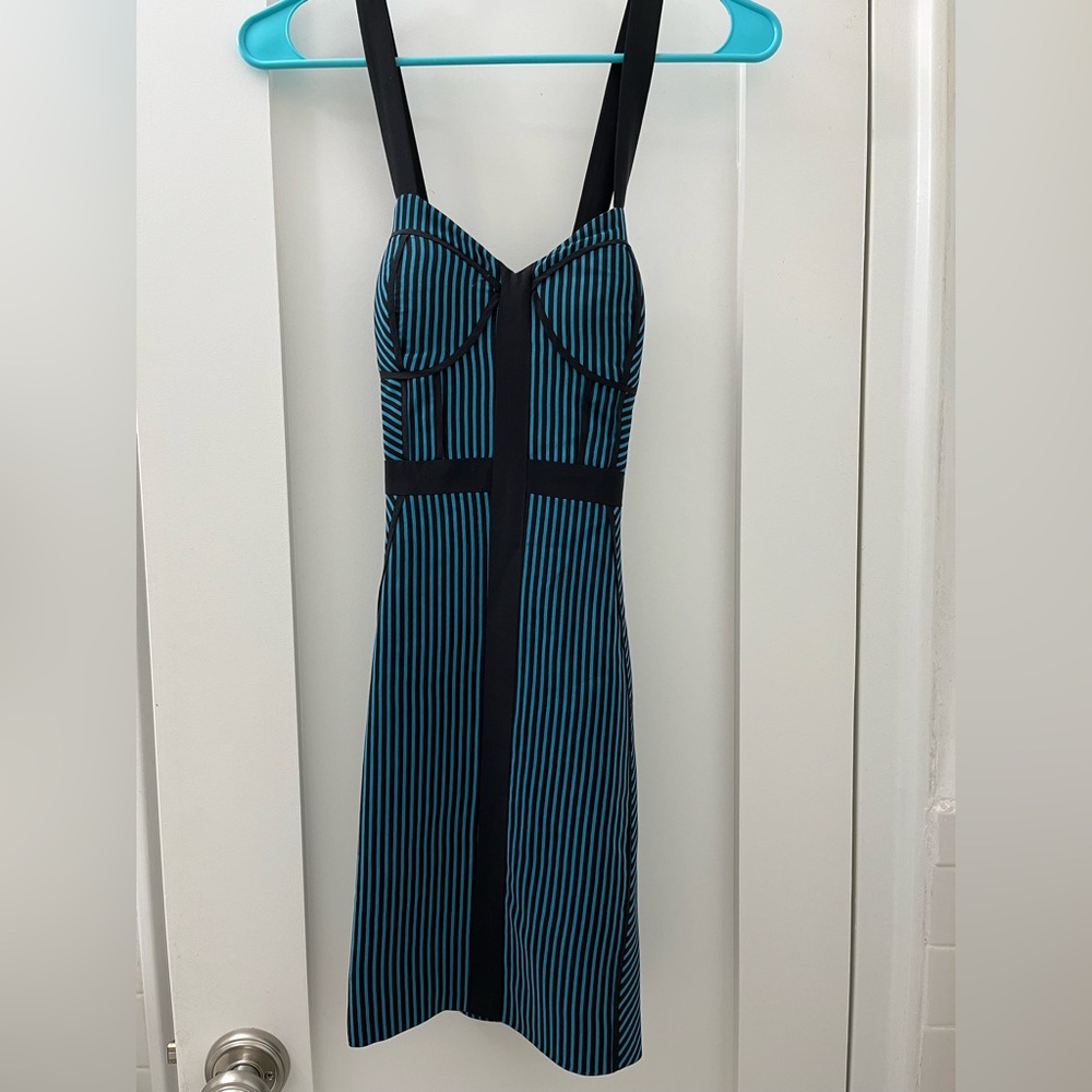 Rebecca Minkoff black and blue mini dress with cross back